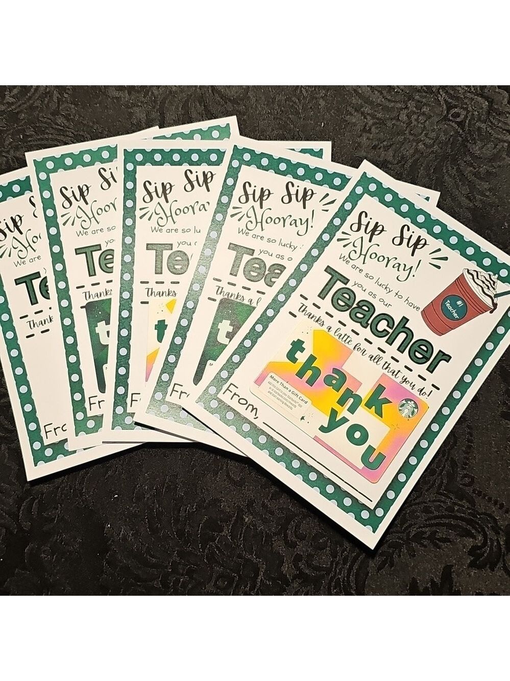 Green and White (Starbucks) Themed Teacher Appreciation Cards